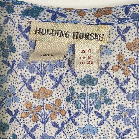 Anthropologie Holding Horses Betony Swing Dress Blue Floral Dress Size 4 - Picture 3 of 5